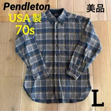 70s USA 펜들턴 울 셔츠 옴브레 블루/브라운 L