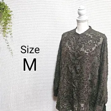 시어 꽃무늬 자수 긴팔 셔츠 M 사이즈 모스그린