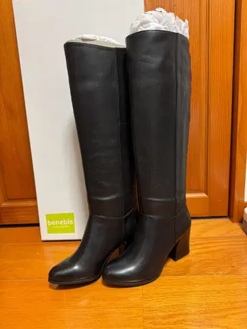 [ 새상품 ] benebis 천연 가죽 블랙 롱 부츠 사이즈 24 EEE