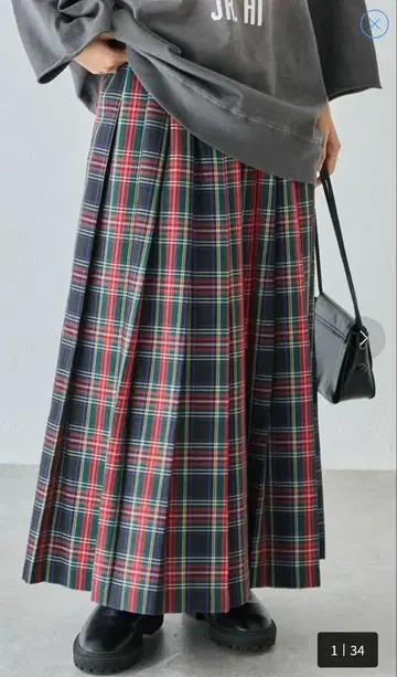 LAVEANGE 타탄 체크 플리츠 스커트 LL 레드 라비앙제