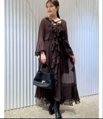 snidel 프릴 드레이프 롱 드레스 브라운