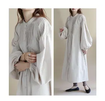 노알 NOAHL 핀턱 긴팔 원피스 볼륨 소매 아이보리