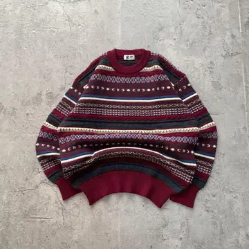 구제 의류 올 패턴 니트 멀티 컬러 레트로 올드 스웨터
