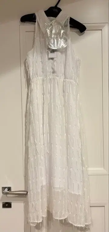 셰리에 sheller 프린지 스트라이프 셔츠 드레스 원피스 화이트