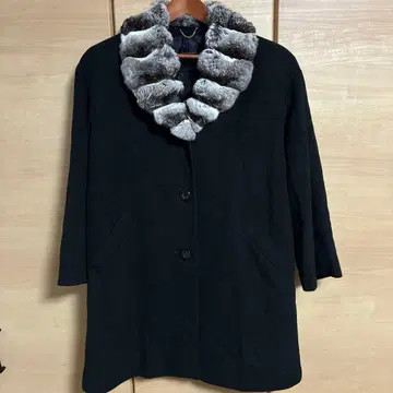 SCINTHIVER 산티베르 캐시미어 100% 퍼 포함 블랙 롱 코트