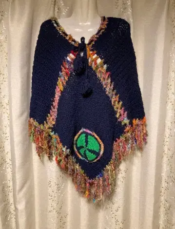 에스닉 판초 히피 보헤미안 그런지 모리걸 네이비