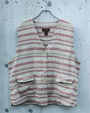 80s 에디 바우어 보더 린넨 베스트 멀티 컬러