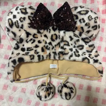 디즈니 팬 캡 레오파드 무늬 미니 브라운