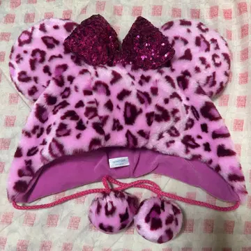 디즈니 팬 캡 레오파드 무늬 미니 핑크