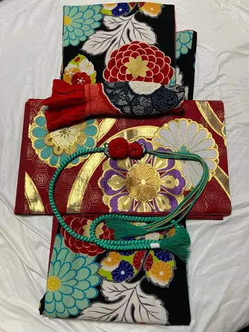 코코노에 후리소데, 후쿠로 오비, 허리띠, 오비 장식 천 외 잡화 세트