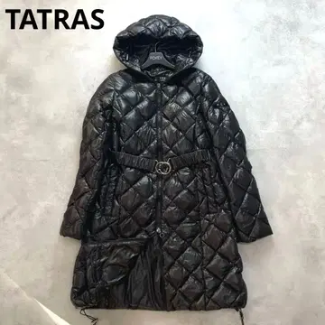 컨디션 최상 TATRAS 퀼팅 롱다운 코드 A라인 벨트 블랙 M