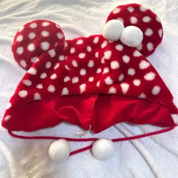 디즈니 미니 팬캡 귀 달린 폼폼 빨간색 모자 도트