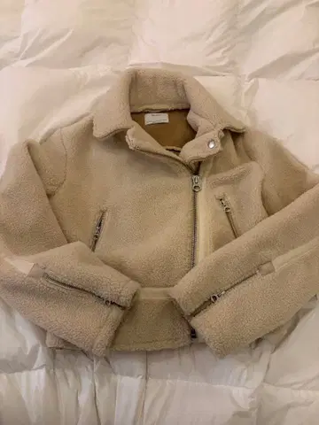 베이지 플리스 집업 코트 Bershka