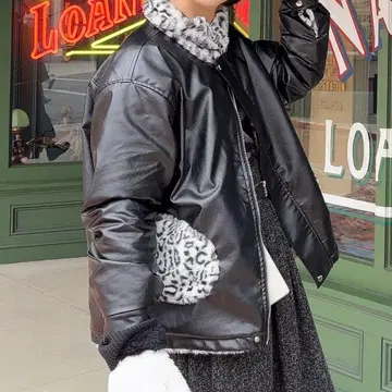 KsG 레오파드 무늬 가죽 자켓 블루종 리버서블 2Way 애니멀