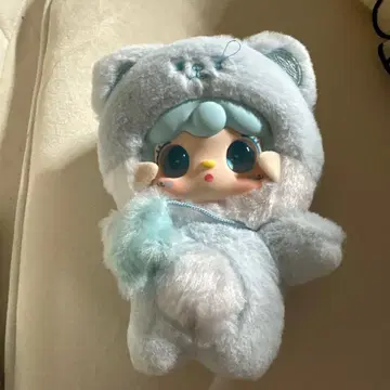 Yooki 스카이블루 고양이 귀 후드 봉제 인형