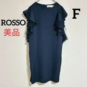 ROSSO 새상품급 네이비 볼륨 프릴 소매 드레스 파티 무릎 기장 로쏘