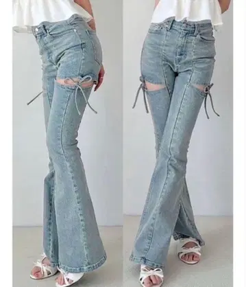 RESEXXY 컷 아웃 리본 데님 팬츠 S 아이스 블루