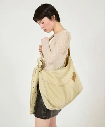 데님 리본 토트백 TINA: JOJUN 크림