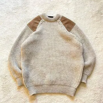 [ 영국제 ] 울 100 하이랜드 2000 엘보 패치 니트 스웨터 소가죽