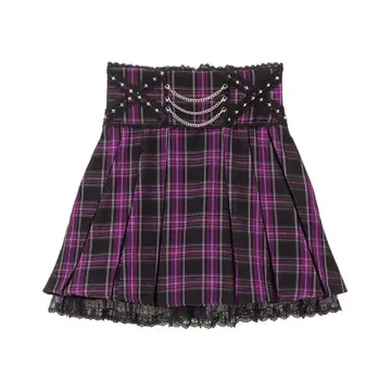 체인 크로스 레이스 프릴 스커트 디어마이러브 3L 퍼플 체크