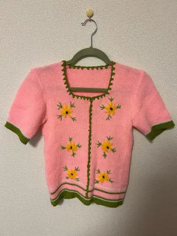 니트 반팔 구제 의류 손뜨개질 자수