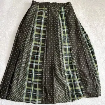 패치워크 플리츠 스커트 체크 무늬 올 패턴 보타니컬 리메이크 M