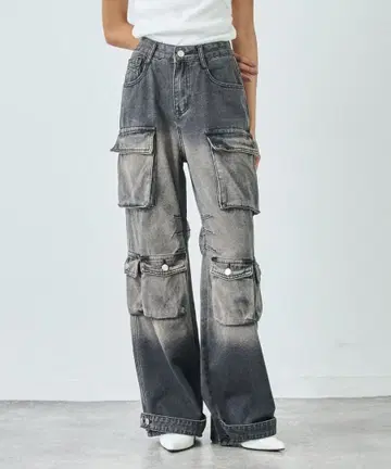 워시 가공 데님 카고 팬츠