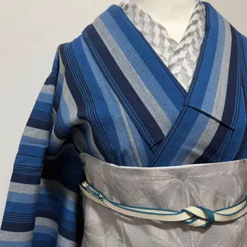울 기모노 스트라이프 줄무늬 블루