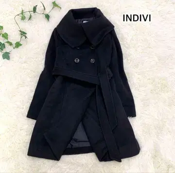 인디비 INDIVI 롱 코트 M 블랙 울 혼방 38