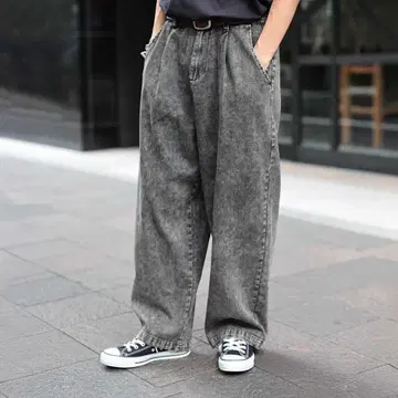 케미컬 가공 와이드 데님 팬츠