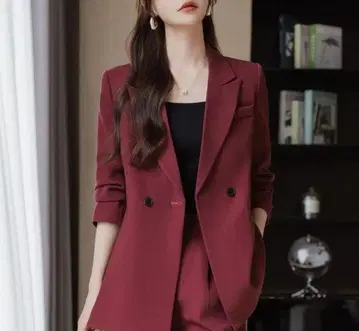 버건디 더블 버튼 수트 셋업