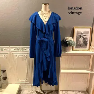 [ longdon vintage ] 머메이드 프릴 디자인 블루 원피스