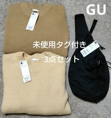 남성용 묶음 판매 GU 리브 니트 스웨터 (S) 2점과 슬링 숄더백 3점