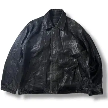 00s 구제 의류 램 가죽 가죽 자켓 XXL 블랙 빅 실루엣
