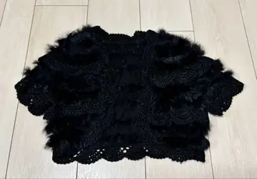 블랙 퍼 니트 가디건 볼레로 토끼 M