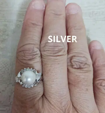 스톤 장식 펄 SILVER 반지