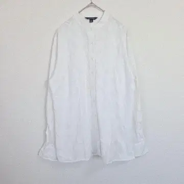 LANDS' END 랜즈엔드 화이트 블라우스 코튼 레이스 긴팔 L 자수