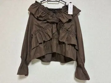 시마무라 브라운 프릴 블라우스 긴팔 블라우스 3L
