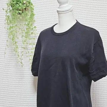 CAMBIO (M) 디자인 반팔 니트 코튼 블랙 크루넥