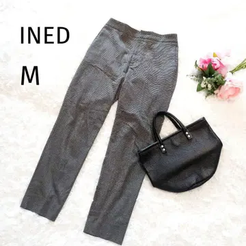 이네드 스트레이트 스트레치 팬츠 허리밴딩 그레이 하운드투스 패턴 4585