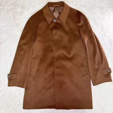 [ 캐시미어 100% ] 남성용 브라운 광택 고급 스텐카라 코트 XL