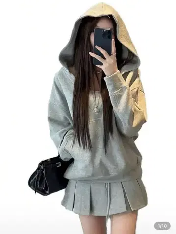 그레이 후드 부착 맨투맨 셋업