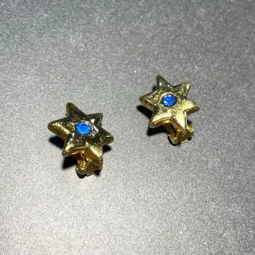 빈티지 골드 별 모양 귀찌 파란 스톤