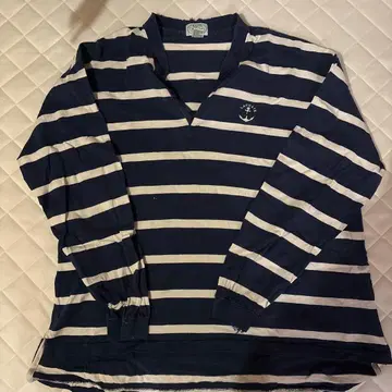 LACOSTE 네이비/화이트 스트라이프 긴팔 티셔츠