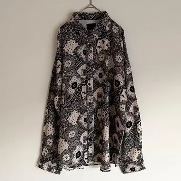 새상품급 빈티지 남성용 구제 의류 페이즐리 무늬 빅 실루엣 올 패턴 긴팔