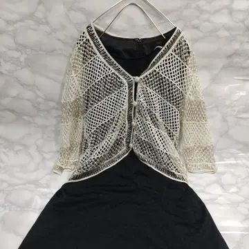 비즈 짜임 화이트 메쉬 가디건 파티 레트로