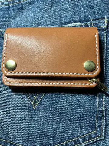 트래커 미니 지갑 놋쇠 천연 가죽 가죽 아메카지