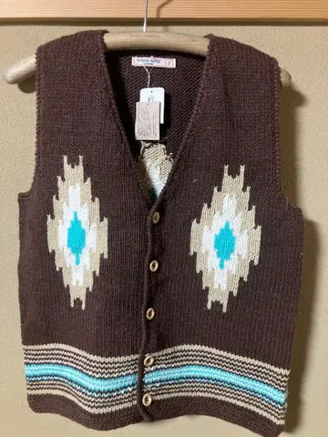 손뜨개질 울 아란 패턴 뜨개질 머플러 브라운/M 사이즈