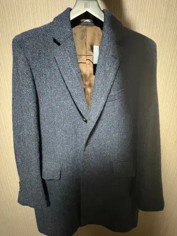 네이비 트위드 헤링본 체스터 코트