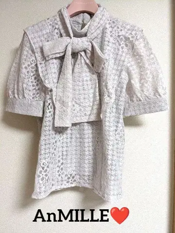 새상품 AnMILLE 체크 레이스 리본 블라우스